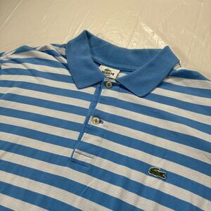 Lacoste Polo Shirt Mens Size 7 Blue And White Striped Preppy
